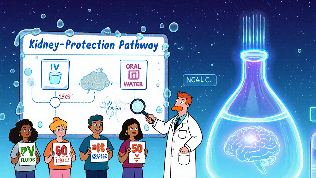 Patients holding eGFR signs on kidney protection pathway with doctor and AI diagram