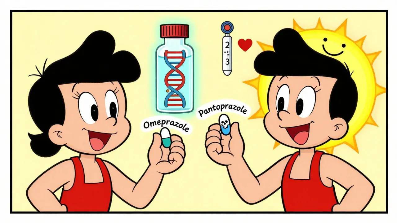 Patient chooses safe pantoprazole over dangerous omeprazole, with genetic testing hinting at personalized care.