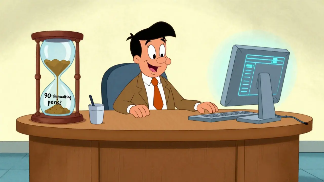 State official at a desk with an hourglass and a computer, symbolizing different verification methods.